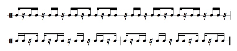 rhythmic example of 4 note group sixteenth note triplets with rests on the second beat