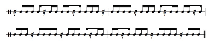 rhythmic example of 5 note group sixteenth note triplets with rests on the first beat