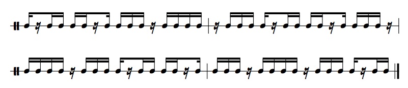 rhythmic example of 5 note group sixteenth note triplets with rests on the second beat