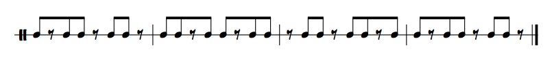 Group of three notes with eighth notes and rests rhythm