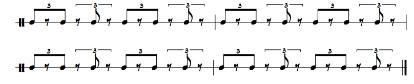 rhythmic example of triplets and eighth notes with rests on the second beat
