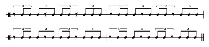 rhythmic example of eighth note triplets with rests on the first beat