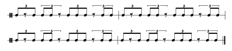 rhythmic example of eighth note triplets with rests on the second beat