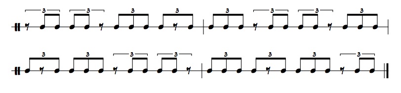 rhythmic example of five note group eighth note triplets with rests on the first beat