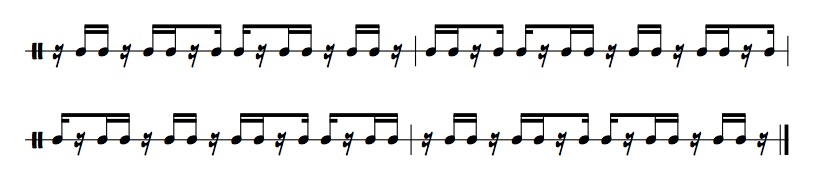 rhythmic example of 5 note group eighth note triplets with rests on the third beat